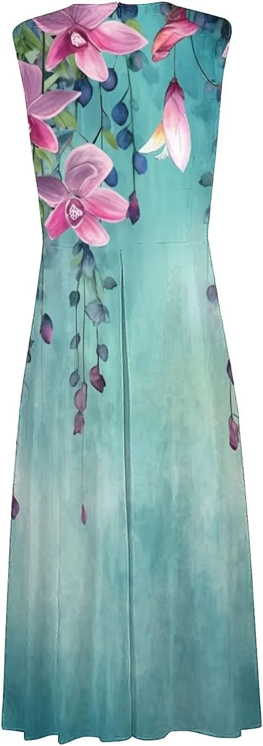 Dresses for Women 2025 Casual Long Dress Floral A Line Dress Fashion Beach Dress Hawaii Boho Floral Print Sundresses