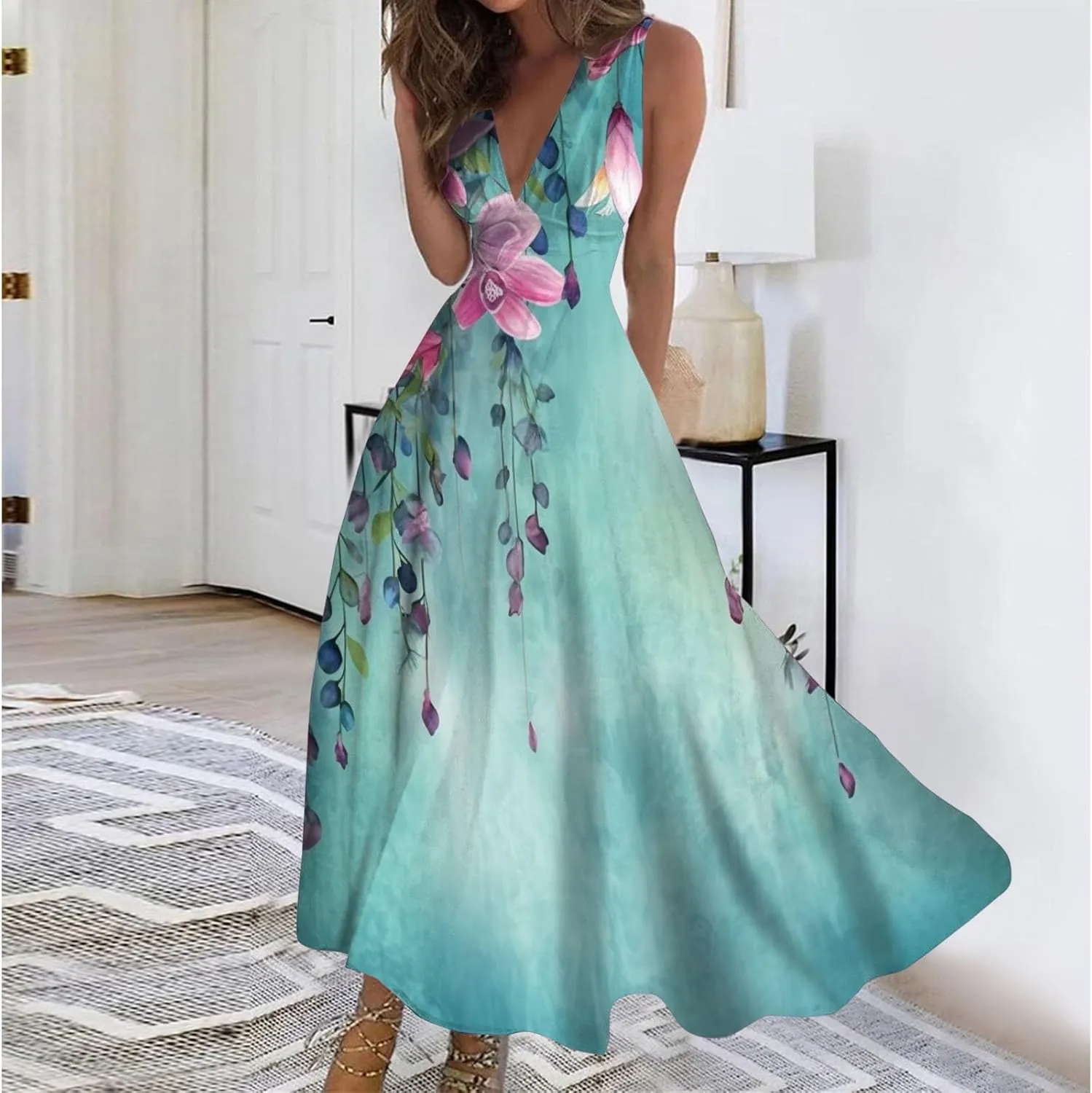 Dresses for Women 2025 Casual Long Dress Floral A Line Dress Fashion Beach Dress Hawaii Boho Floral Print Sundresses