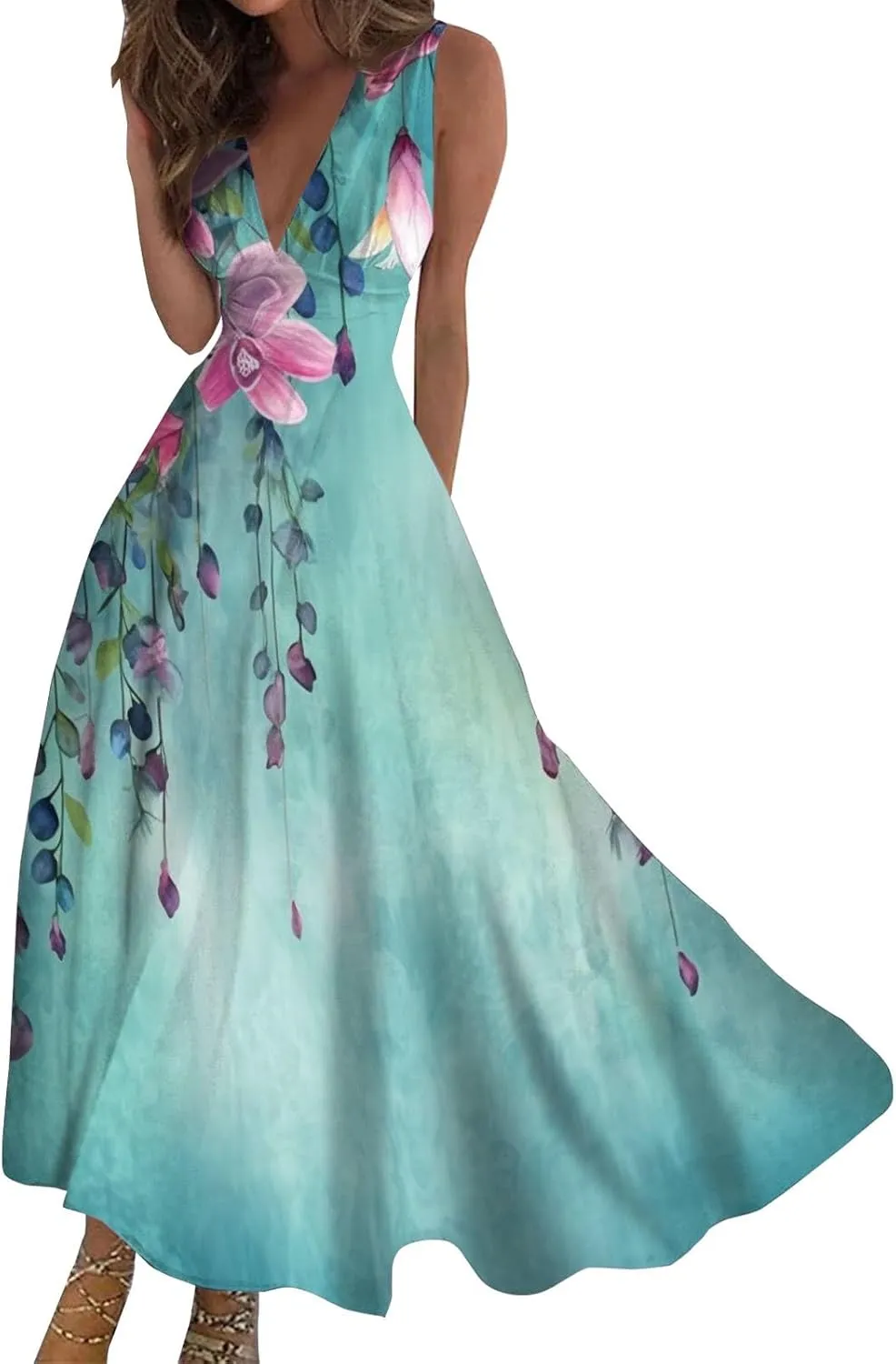 Dresses for Women 2025 Casual Long Dress Floral A Line Dress Fashion Beach Dress Hawaii Boho Floral Print Sundresses