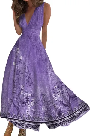 Dresses for Women 2025 Casual Long Dress Floral A Line Dress Fashion Beach Dress Hawaii Boho Floral Print Sundresses
