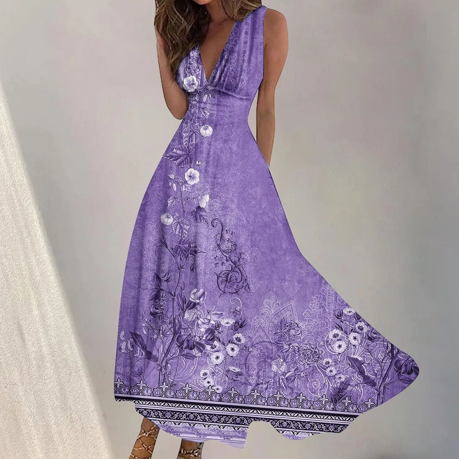 Dresses for Women 2025 Casual Long Dress Floral A Line Dress Fashion Beach Dress Hawaii Boho Floral Print Sundresses