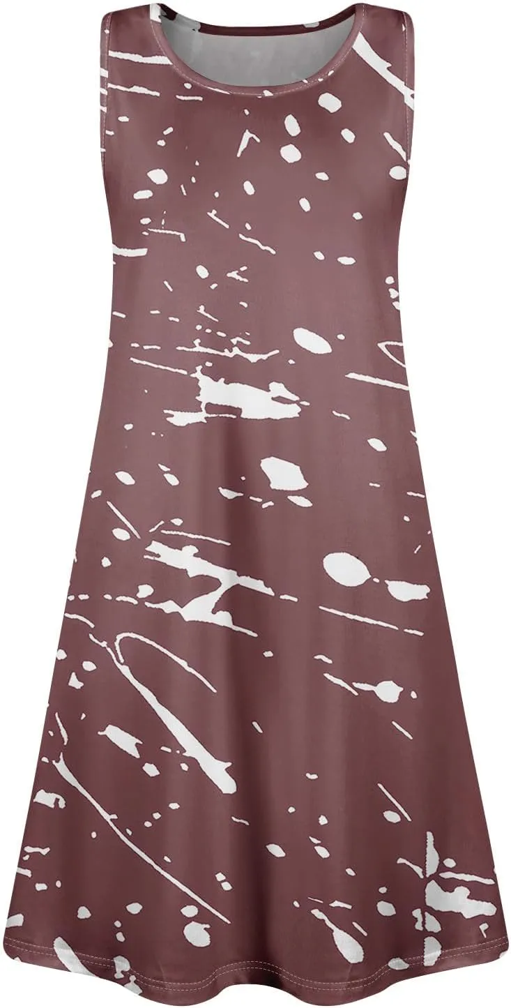 Dresses for Women Spring Tank Sundresses Sleeveless Short Dress Casual Fashion Summer Floral Flowy Dress with Pocket