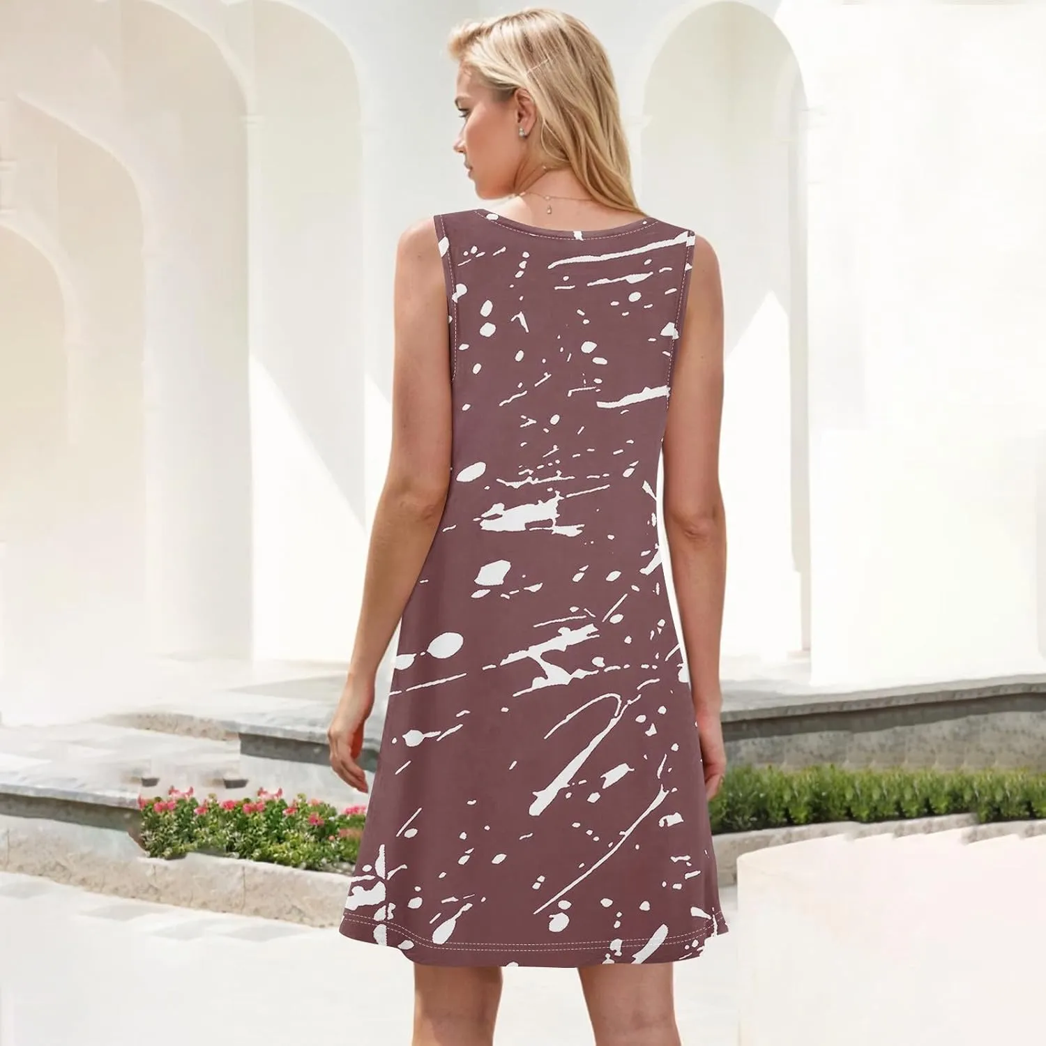 Dresses for Women Spring Tank Sundresses Sleeveless Short Dress Casual Fashion Summer Floral Flowy Dress with Pocket