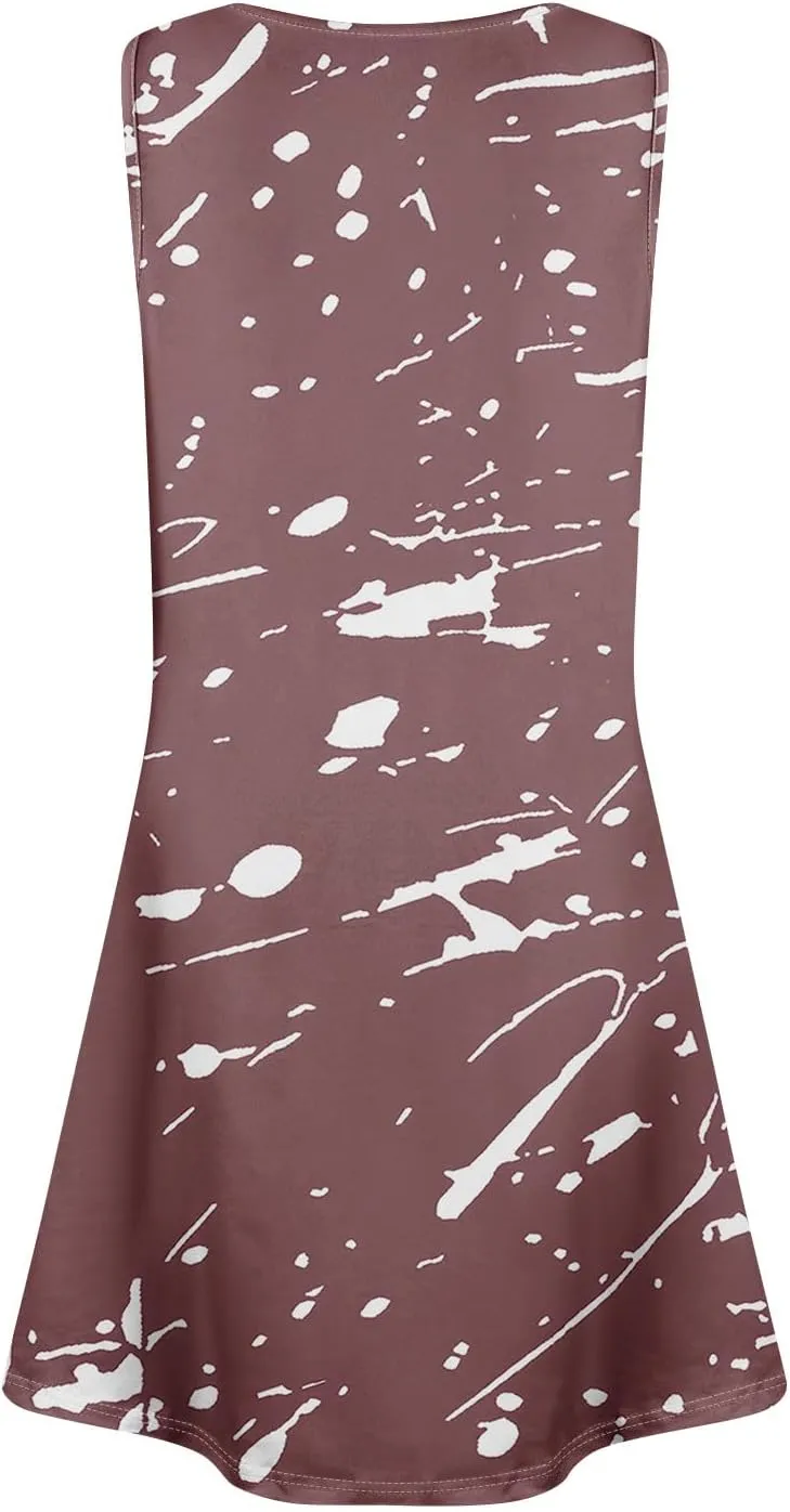 Dresses for Women Spring Tank Sundresses Sleeveless Short Dress Casual Fashion Summer Floral Flowy Dress with Pocket