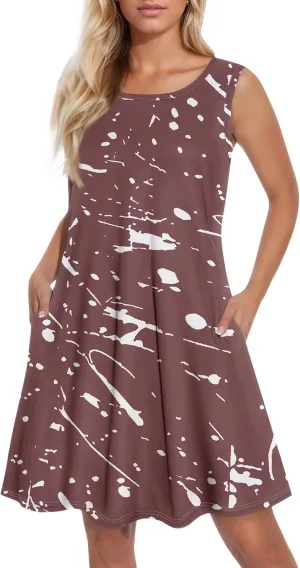 Dresses for Women Spring Tank Sundresses Sleeveless Short Dress Casual Fashion Summer Floral Flowy Dress with Pocket