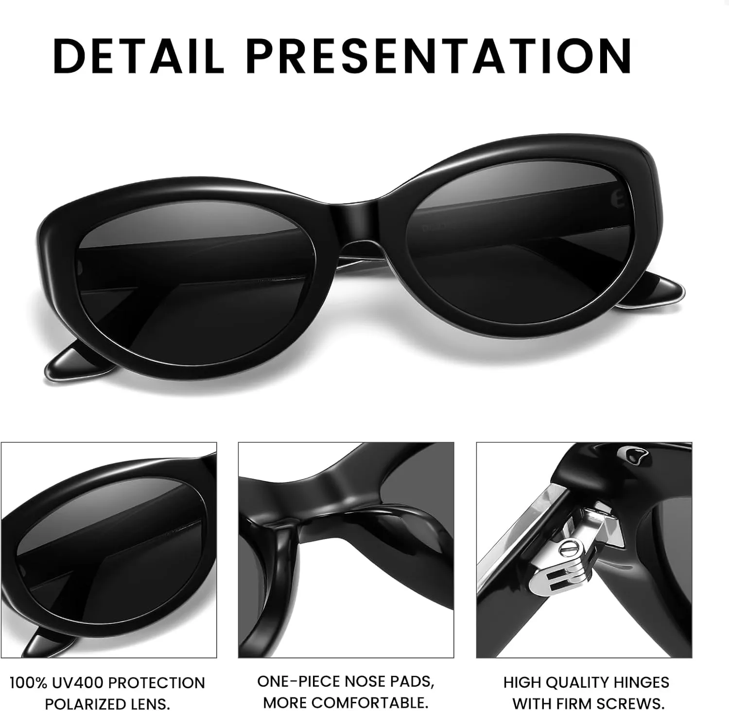 DUCO Vintage Cat Eye Sunglasses for Women Retro Oval Polarized Sun Glasses Fashion narrow 90s UV Protection Shades DC2362
