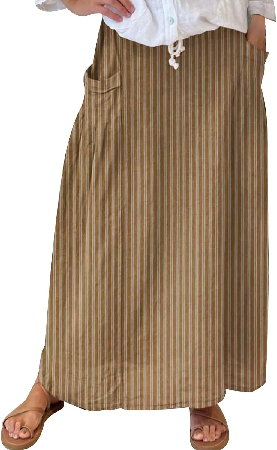 Elastic High Waist Flowy Maxi Skirts Women Boho Floral Summer Tiered Pleated A Line Long Skirt with Pockets Beach