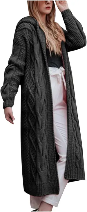 Fall Outfits for Women 2025 Open Front Lightweight Hooded Cardigan Oversized Cable Knit Long Sleeve Sweaters