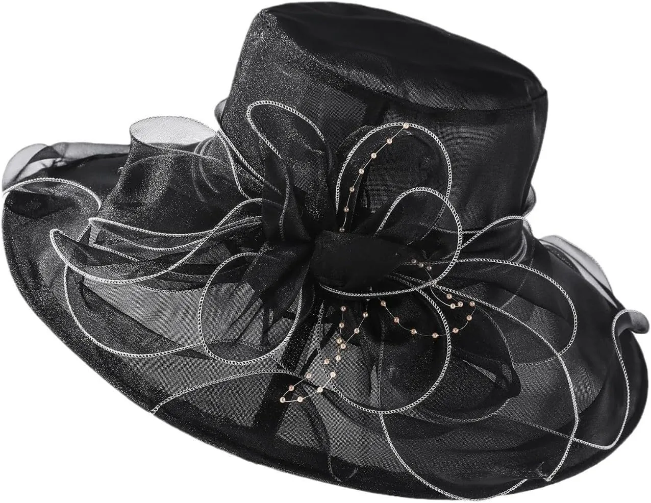 Fascinator Derby Hats for Women 2025 British Organza Church Wide Brim Bridal Tea Party Pearl Floral Bowler Hat Cap