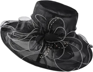 Fascinator Derby Hats for Women 2025 British Organza Church Wide Brim Bridal Tea Party Pearl Floral Bowler Hat Cap