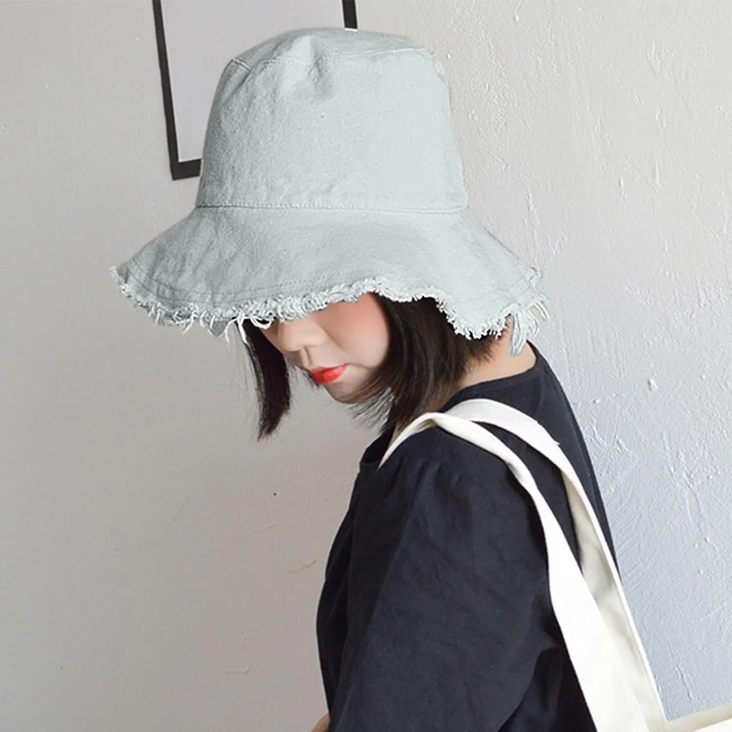 Fashion Bucket Hats for Women Frayed Wide Brim Packable Cotton Beach Sun Hat UPF 50  Summer Travel Beach Boonie Cap