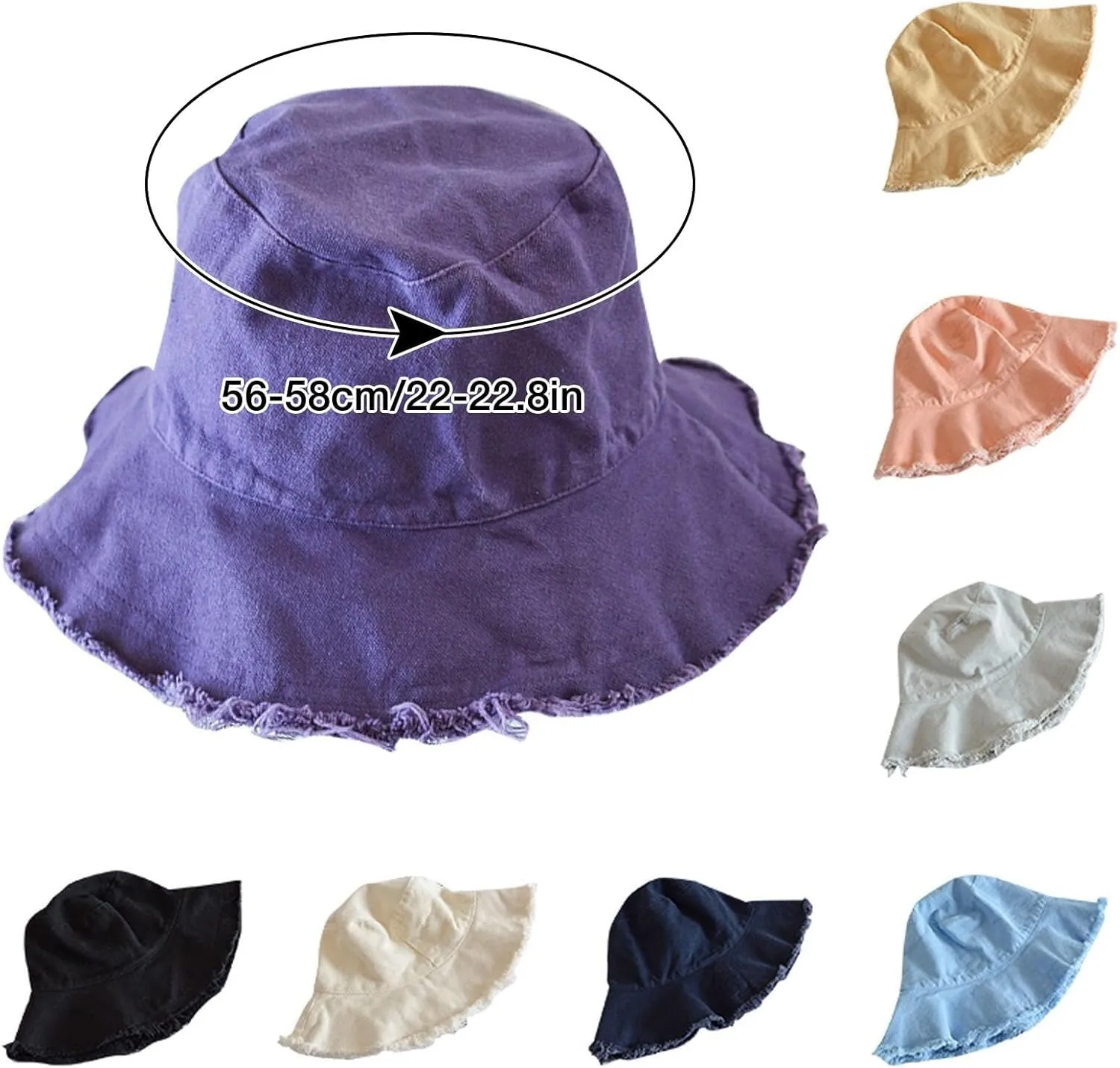 Fashion Bucket Hats for Women Frayed Wide Brim Packable Cotton Beach Sun Hat UPF 50  Summer Travel Beach Boonie Cap
