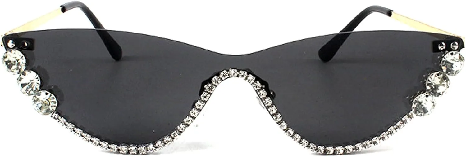 Fashion Diamond Cat Eye Sunglasses for Women Rimless Rhinestone Sun Glasses Vintage Travel Party bling Eyewear