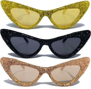 Fashion Diamond Cat Eye Sunglasses for Women Sparkling Rhinestone Sun Glasses Oversized Triangle Vintage bling Eyewear
