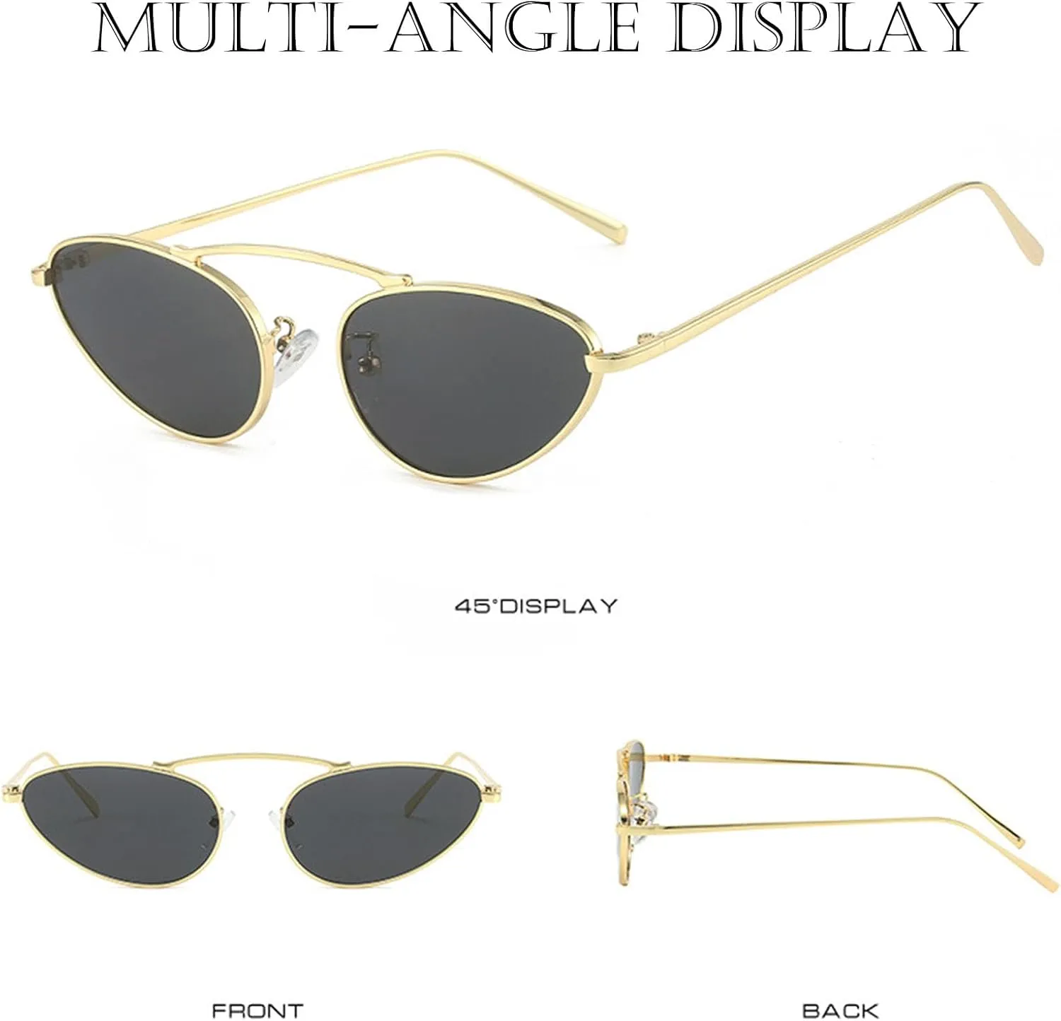 Fashion Retro Narrow Cat Eye Sunglasses for Women Trendy Fun Small Metal Frame Sunnies UV400 Protection Glasses