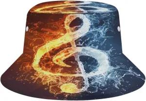 Fire Water Music Note Bucket Hat Summer Sun Hat Fishing Cap for Men Women for Beach