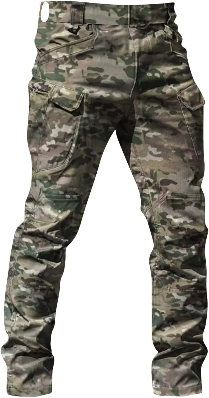 Flexcamo -Tactical Waterproof Pants Casual Cargo Pants Relaxed Fit Work Camo Tactical Pant for Men Multi Pockets