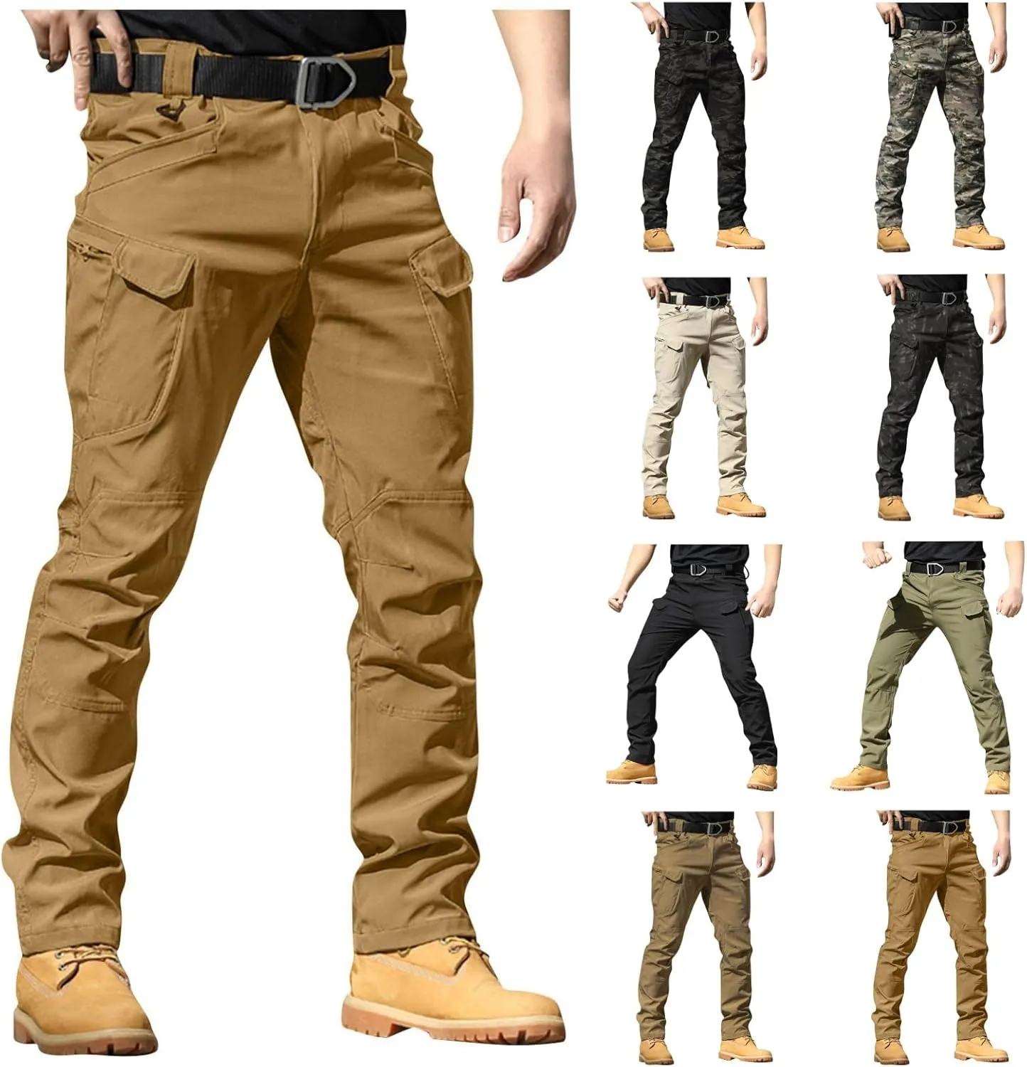 Flexcamo -Tactical Waterproof Pants Casual Cargo Pants Relaxed Fit Work Camo Tactical Pant for Men Multi Pockets