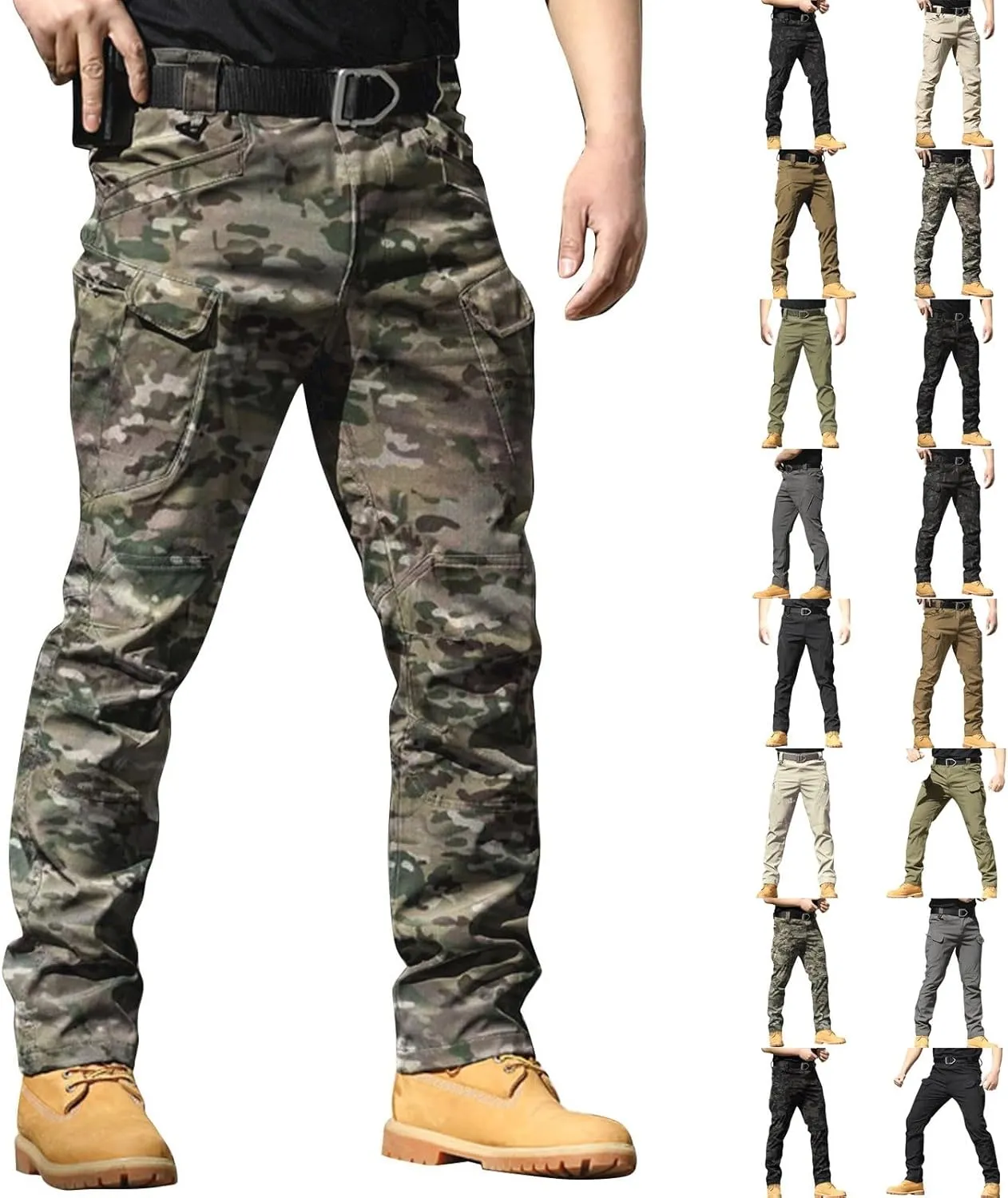 Flexcamo -Tactical Waterproof Pants Casual Cargo Pants Relaxed Fit Work Camo Tactical Pant for Men Multi Pockets