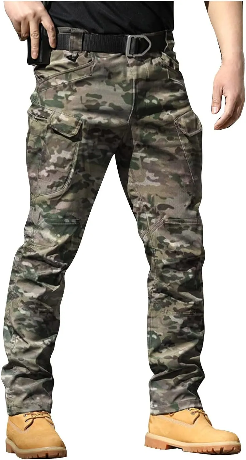 Flexcamo -Tactical Waterproof Pants Casual Cargo Pants Relaxed Fit Work Camo Tactical Pant for Men Multi Pockets
