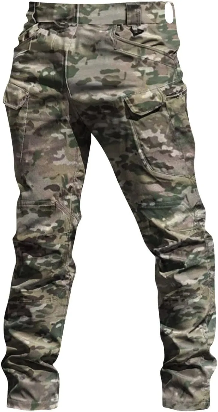 Flexcamo -Tactical Waterproof Pants Casual Cargo Pants Relaxed Fit Work Camo Tactical Pant for Men Multi Pockets