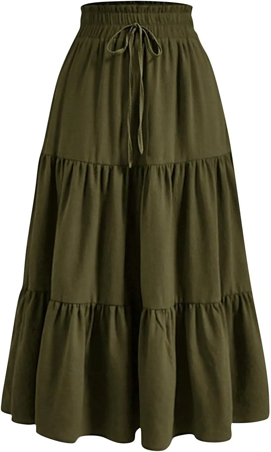 Floral Maxi Skirt for Women Summer Comfy Tiered Elastic High Waisted Skirts Vacation A-Line Flowy Swing Long Skirts
