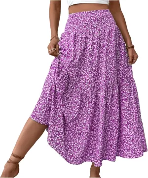 Floral Maxi Skirts for Women Trendy Summer High Waisted Long Skirts Elastic Waist Boho Beach A Line Skirt Cover Up