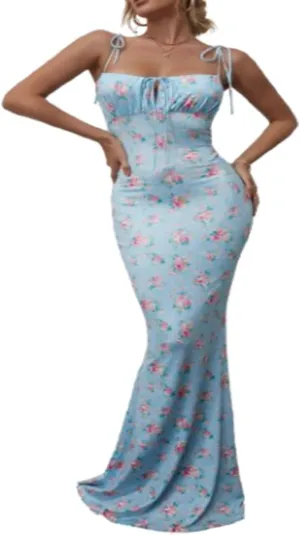 Floral Midi Corset Dress, Women Floral Corset Dress,Women's Summer Floral Bodycon Maxi Dress