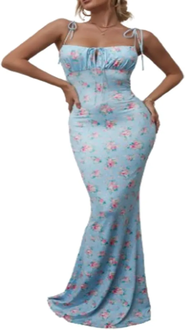 Floral Midi Corset Dress, Women Floral Corset Dress,Women's Summer Floral Bodycon Maxi Dress