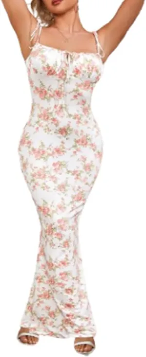 Floral Midi Corset Dress, Women Floral Corset Dress,Women's Summer Floral Bodycon Maxi Dress