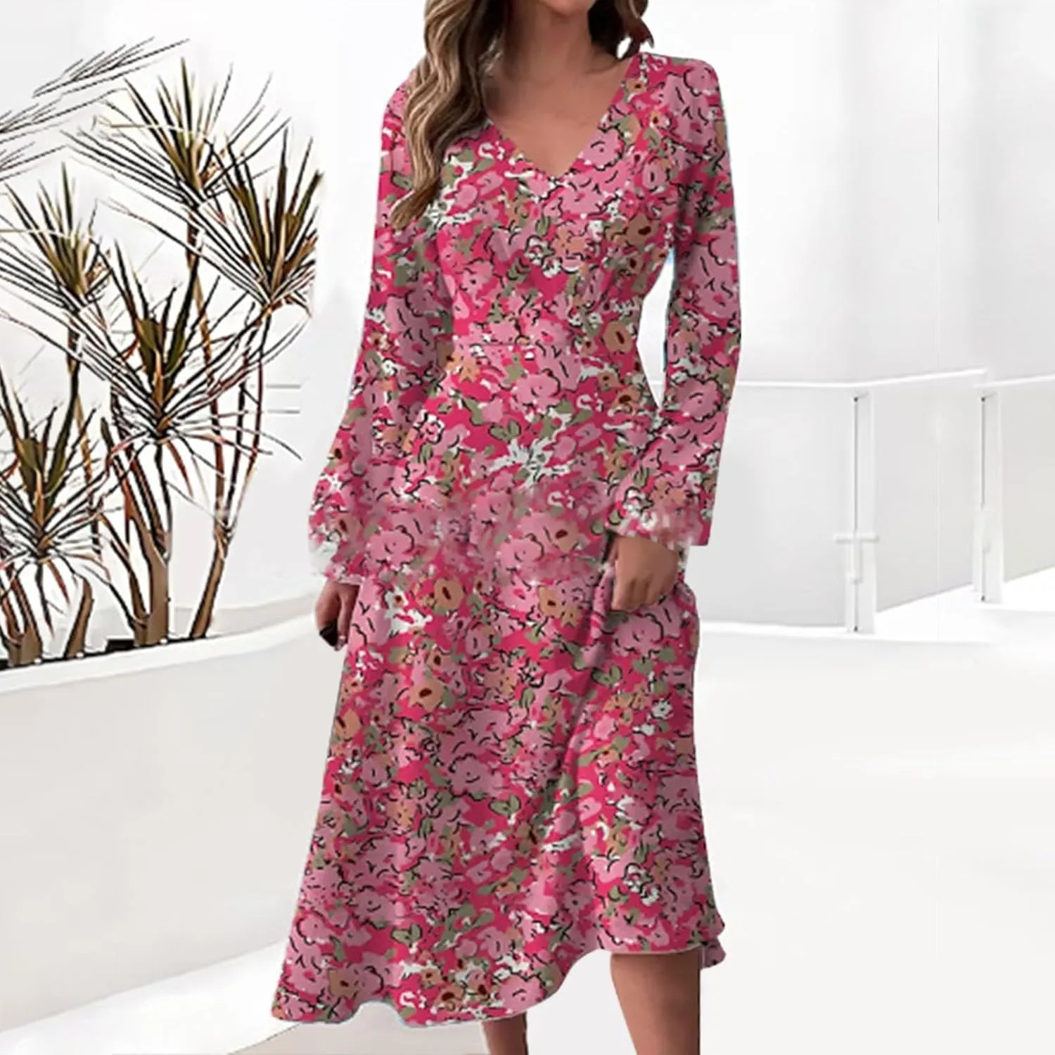 Floral Pink Dress Sleeve Loose Plain Maxi Dresses Casual Long Dresses with Pockets Long Floral Sun