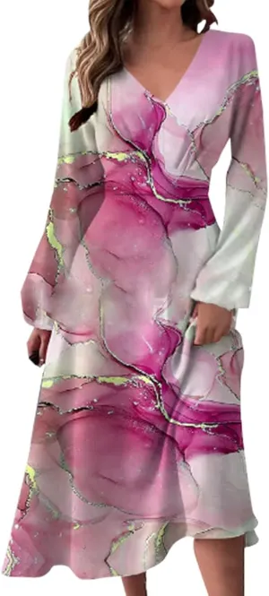 Floral Pink Dress Sleeve Loose Plain Maxi Dresses Casual Long Dresses with Pockets Long Floral Sun