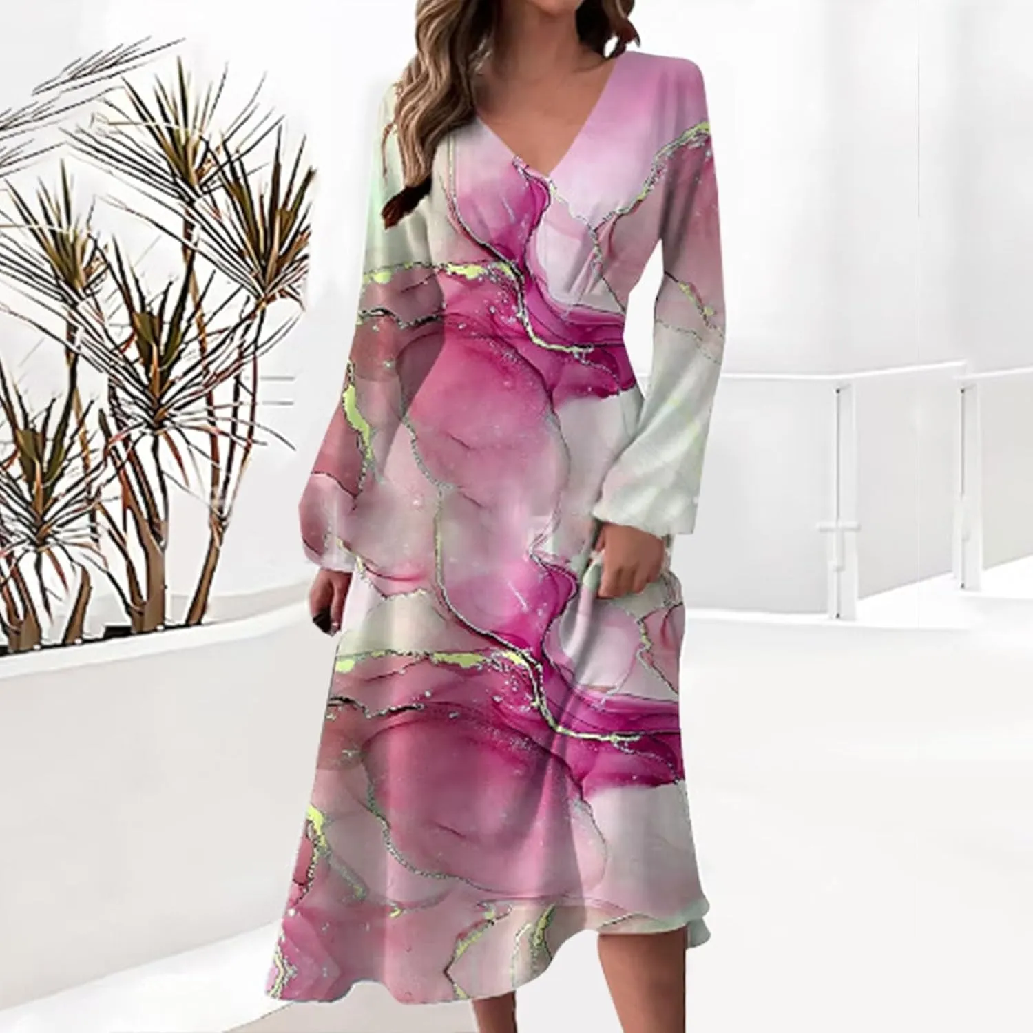 Floral Pink Dress Sleeve Loose Plain Maxi Dresses Casual Long Dresses with Pockets Long Floral Sun