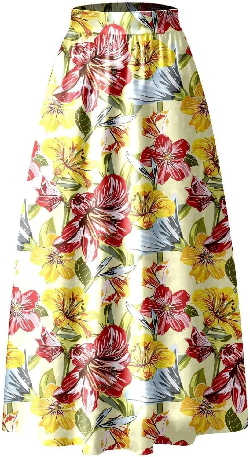 Floral Printed Maxi Skirts for Women High Waisted Long Skirts Boho Floor Length Flowy A Line Maxi Skirt with Pockets
