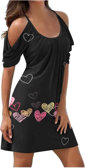 Floral Summer Dress 2024 Sexy Plus Size Open Shoulder Spaghetti Strap Beach Mini Dresses Floral Print Short Dresses