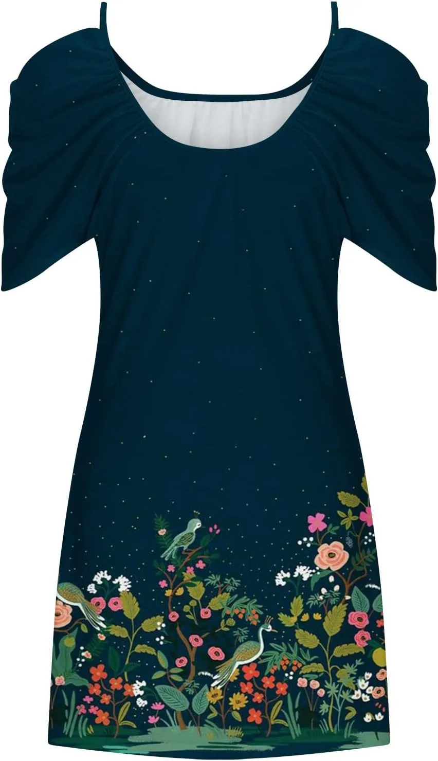 Floral Summer Dress 2024 Sexy Plus Size Open Shoulder Spaghetti Strap Beach Mini Dresses Floral Print Short Dresses
