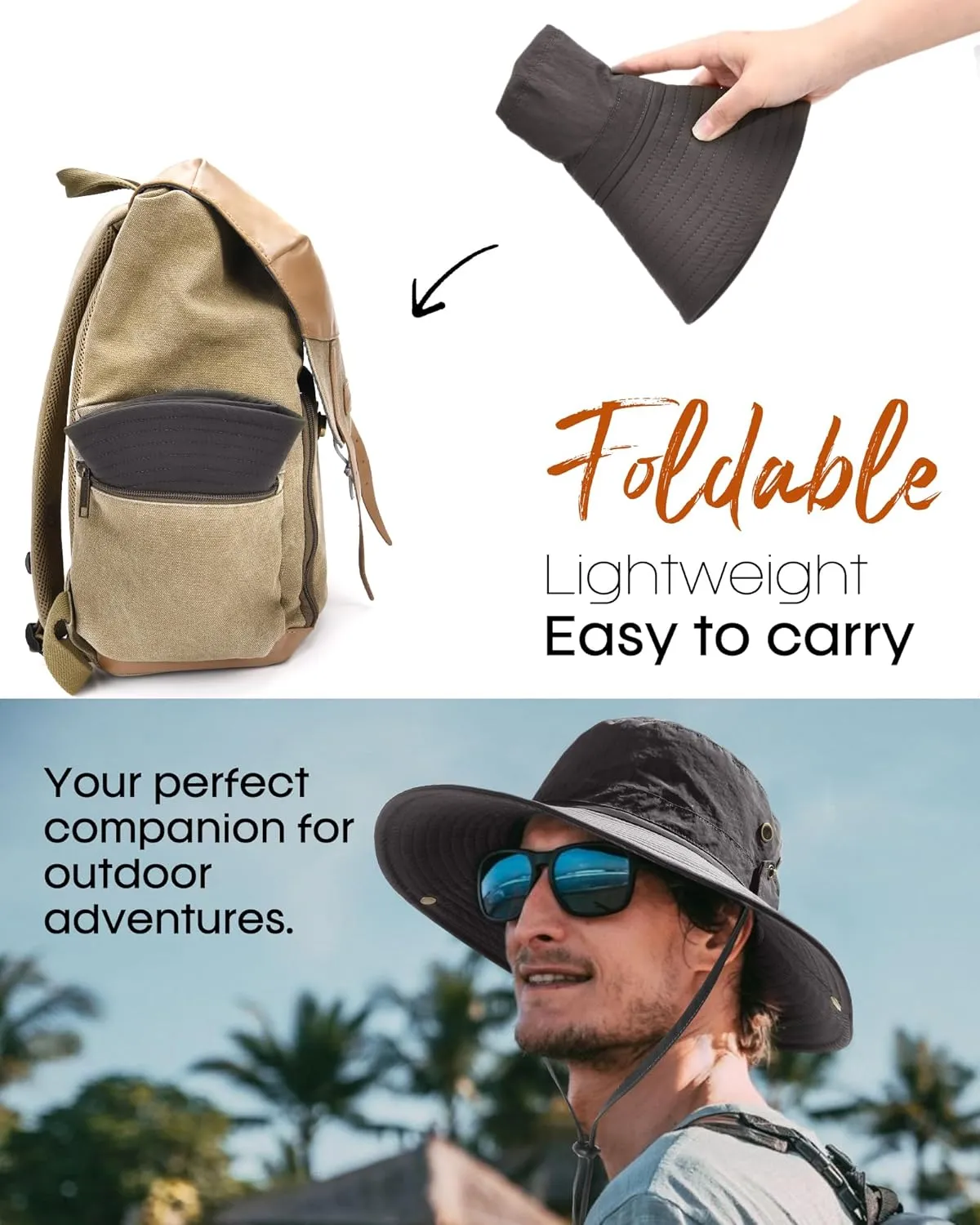 FURTALK Sun Hats for Men Fishing Hat UPF 80  Foldable Wide Brim Outdoor Hiking Beach Summer Hats