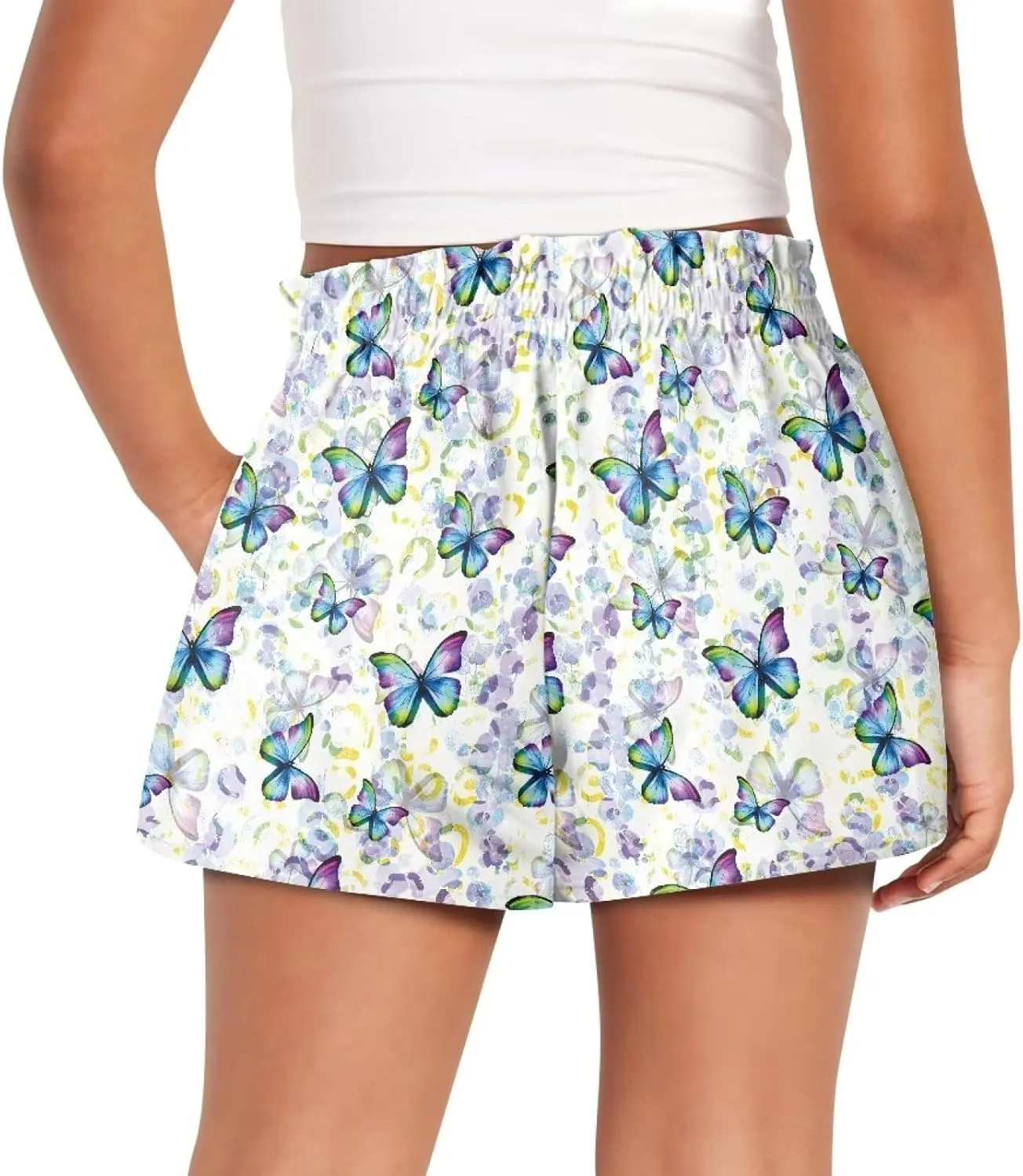 Girls Athletic Shorts Size 1-16 Kids High Waist Butterfly Shorts for Girls Flowy Shorts Summer Butterfly Shorts