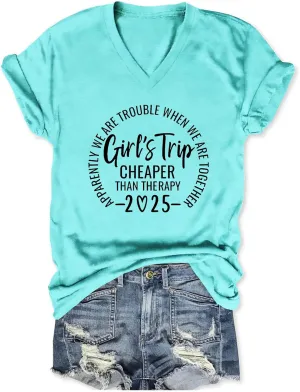 Girls Trip T Shirts for Women 2025 Funny Travel V Neck Tshirt Short Sleeve Tees Tops Soft Cotton T-Shirts
