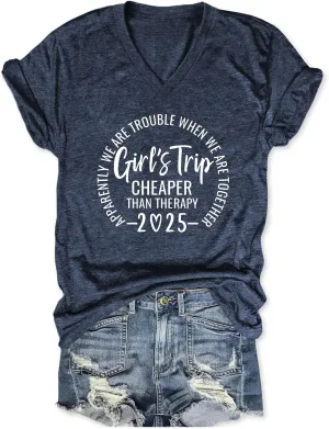 Girls Trip T Shirts for Women 2025 Funny Travel V Neck Tshirt Short Sleeve Tees Tops Soft Cotton T-Shirts