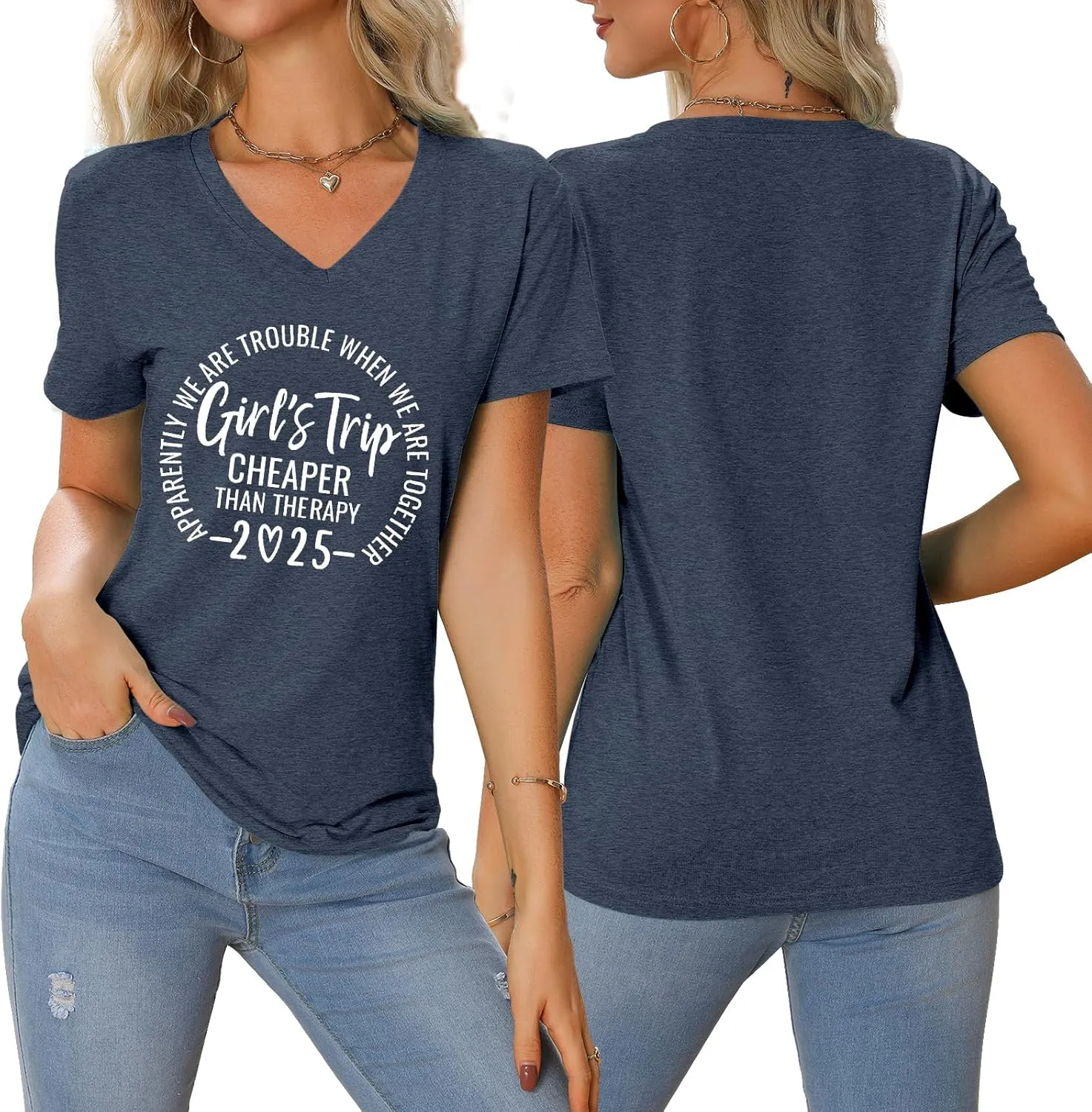 Girls Trip T Shirts for Women 2025 Funny Travel V Neck Tshirt Short Sleeve Tees Tops Soft Cotton T-Shirts