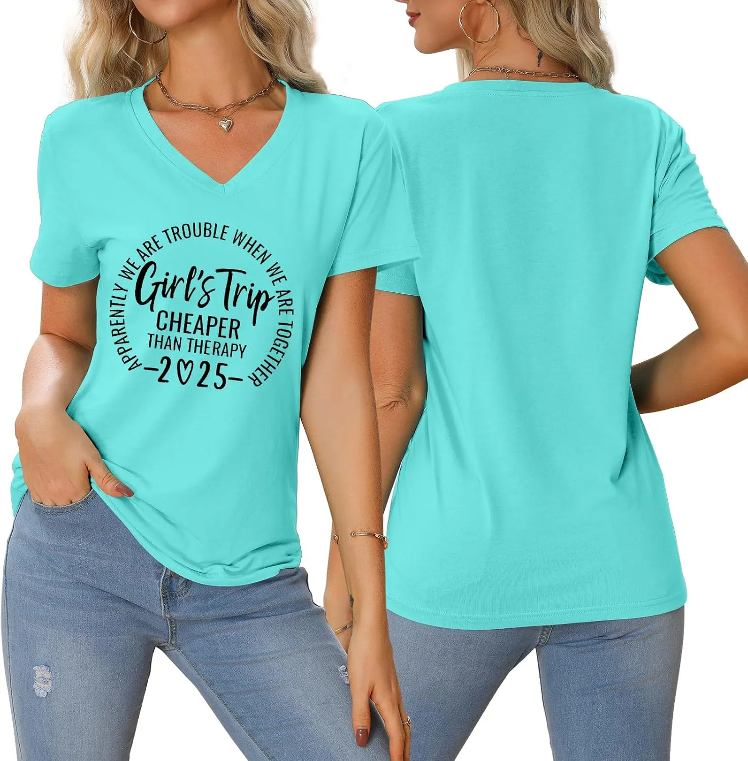 Girls Trip T Shirts for Women 2025 Funny Travel V Neck Tshirt Short Sleeve Tees Tops Soft Cotton T-Shirts