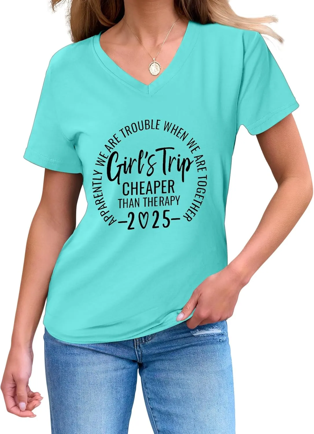 Girls Trip T Shirts for Women 2025 Funny Travel V Neck Tshirt Short Sleeve Tees Tops Soft Cotton T-Shirts