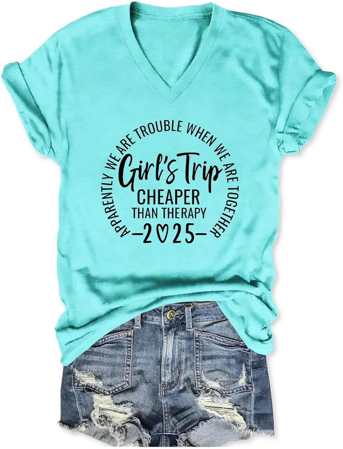 Girls Trip T Shirts for Women 2025 Funny Travel V Neck Tshirt Short Sleeve Tees Tops Soft Cotton T-Shirts