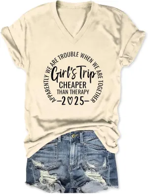 Girls Trip T Shirts for Women 2025 Funny Travel V Neck Tshirt Short Sleeve Tees Tops Soft Cotton T-Shirts