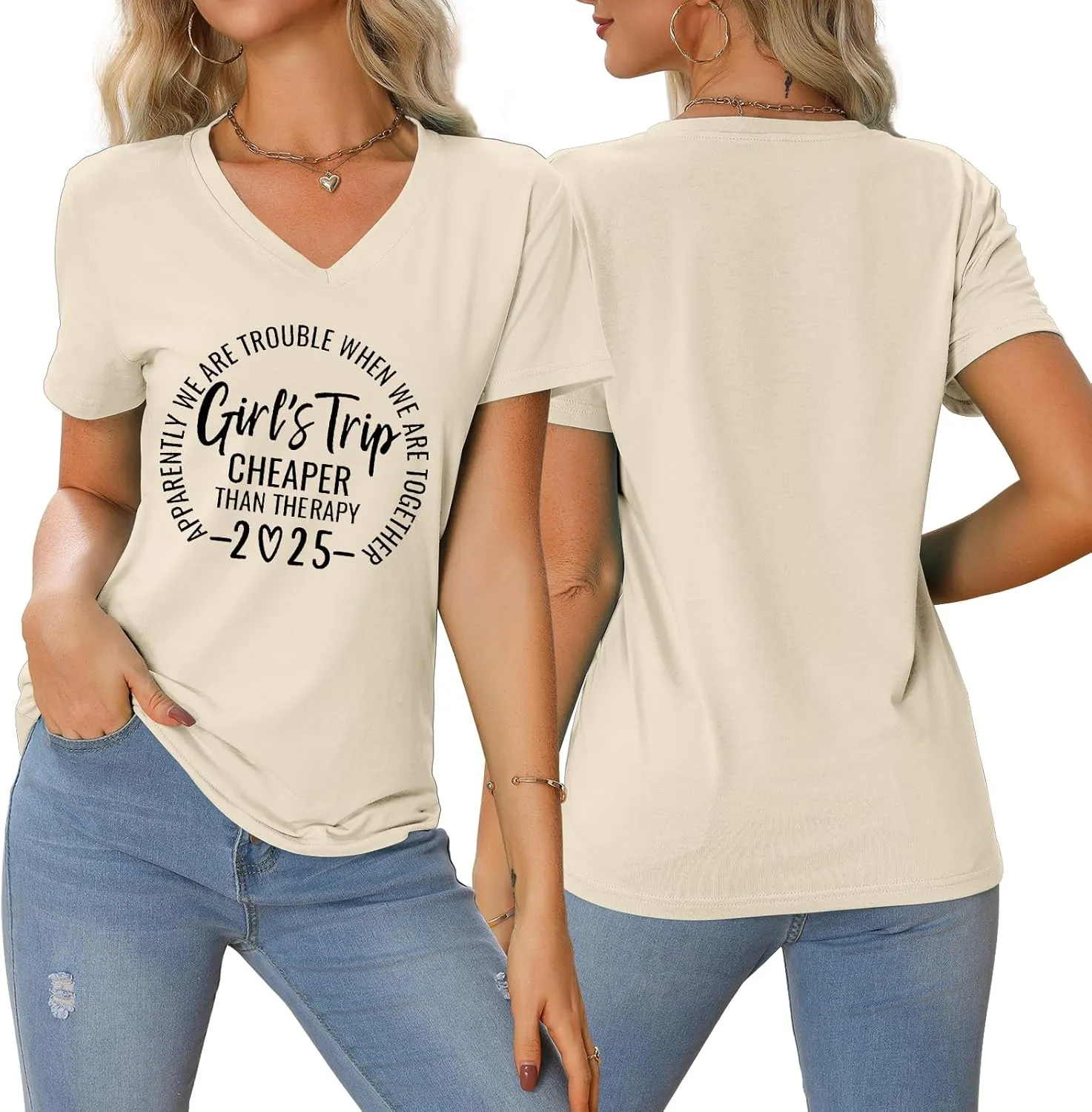 Girls Trip T Shirts for Women 2025 Funny Travel V Neck Tshirt Short Sleeve Tees Tops Soft Cotton T-Shirts