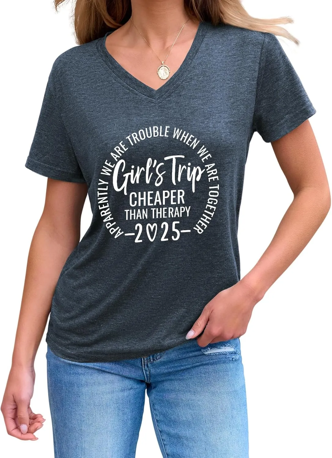 Girls Trip T Shirts for Women 2025 Funny Travel V Neck Tshirt Short Sleeve Tees Tops Soft Cotton T-Shirts