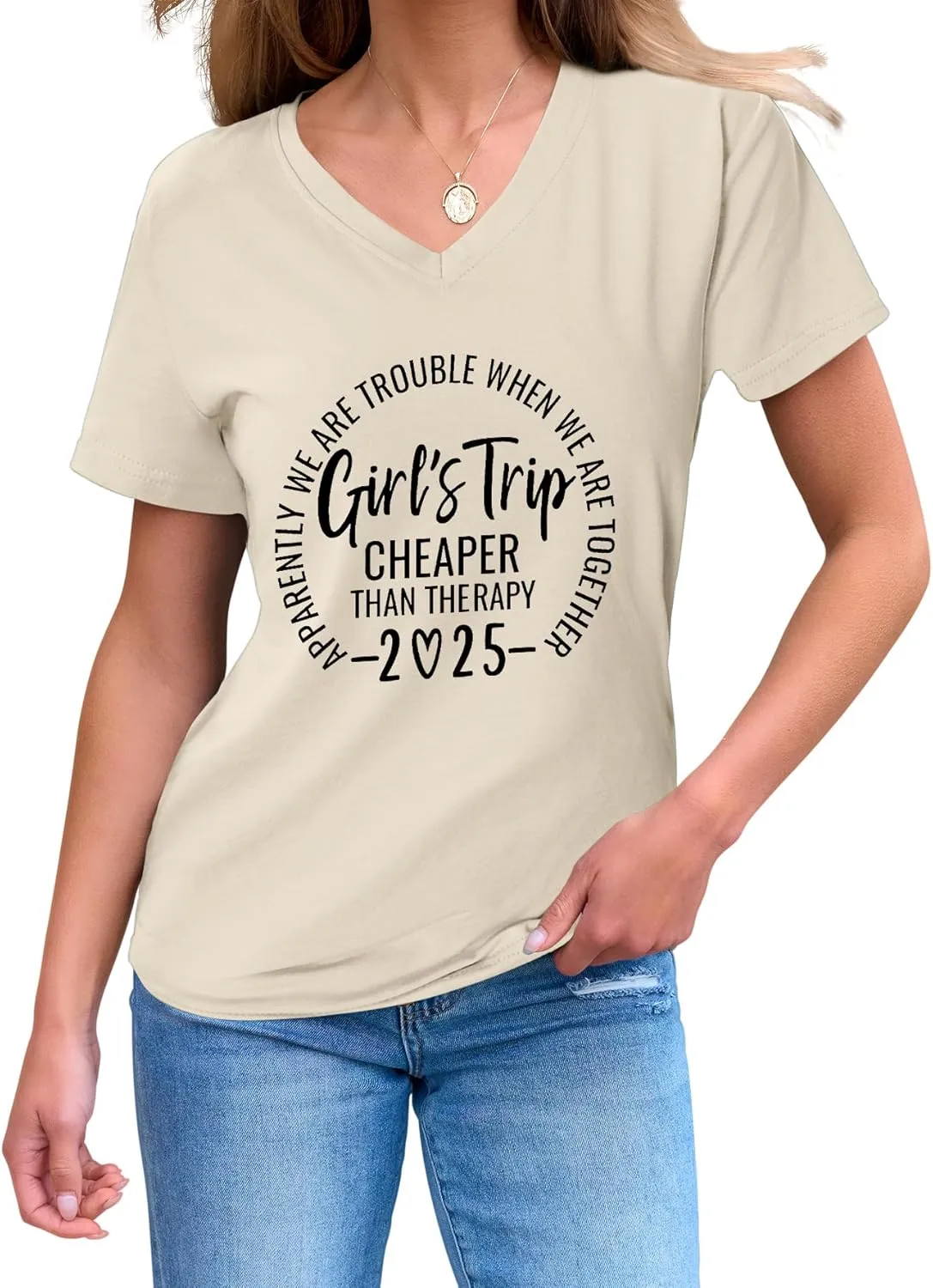 Girls Trip T Shirts for Women 2025 Funny Travel V Neck Tshirt Short Sleeve Tees Tops Soft Cotton T-Shirts