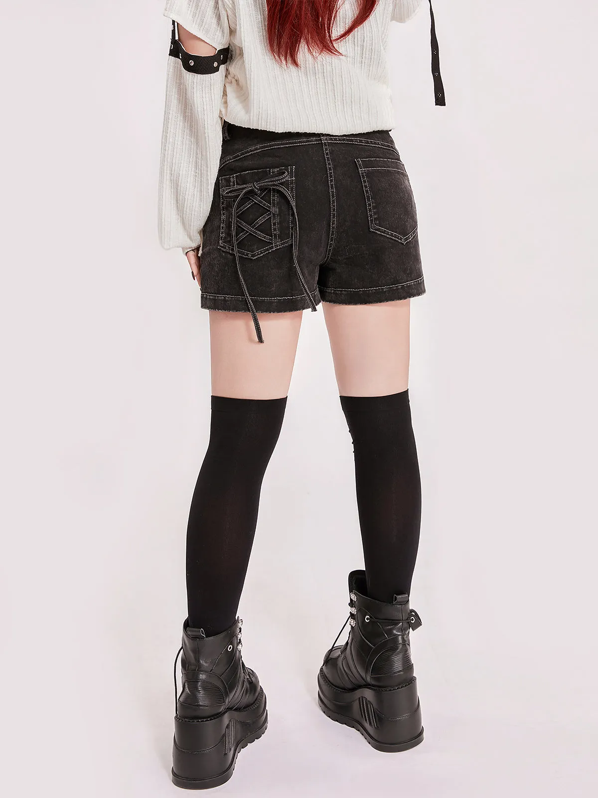 Graffiti Print High Waist Distressed Denim Shorts