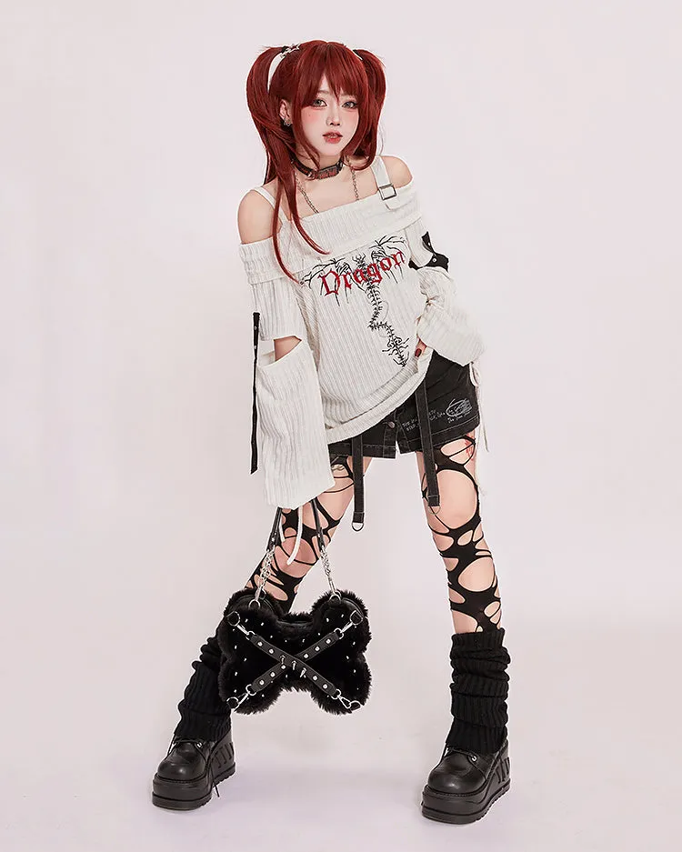 Graffiti Print High Waist Distressed Denim Shorts